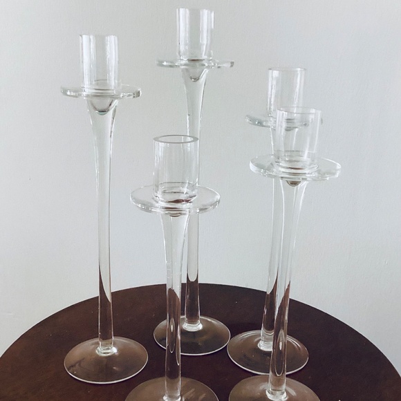 Set of 5 Graduated Glass Taper Candleholders by International Silver Company - Picture 2 of 4